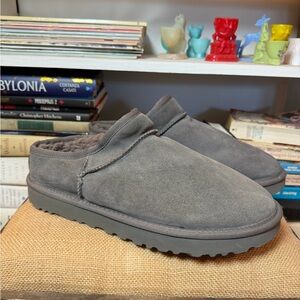 Men's Grey Suede Slip-On Cozy Mules